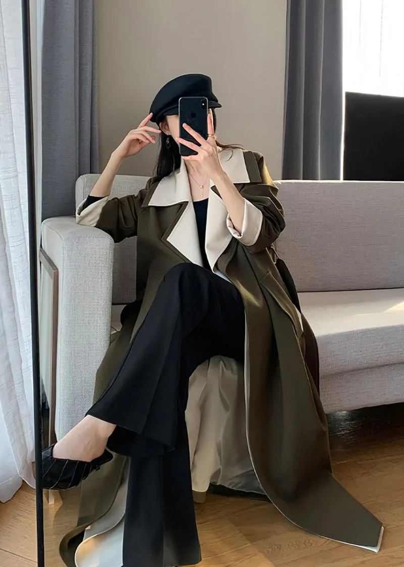 Olive Belted Long Wrap Coat