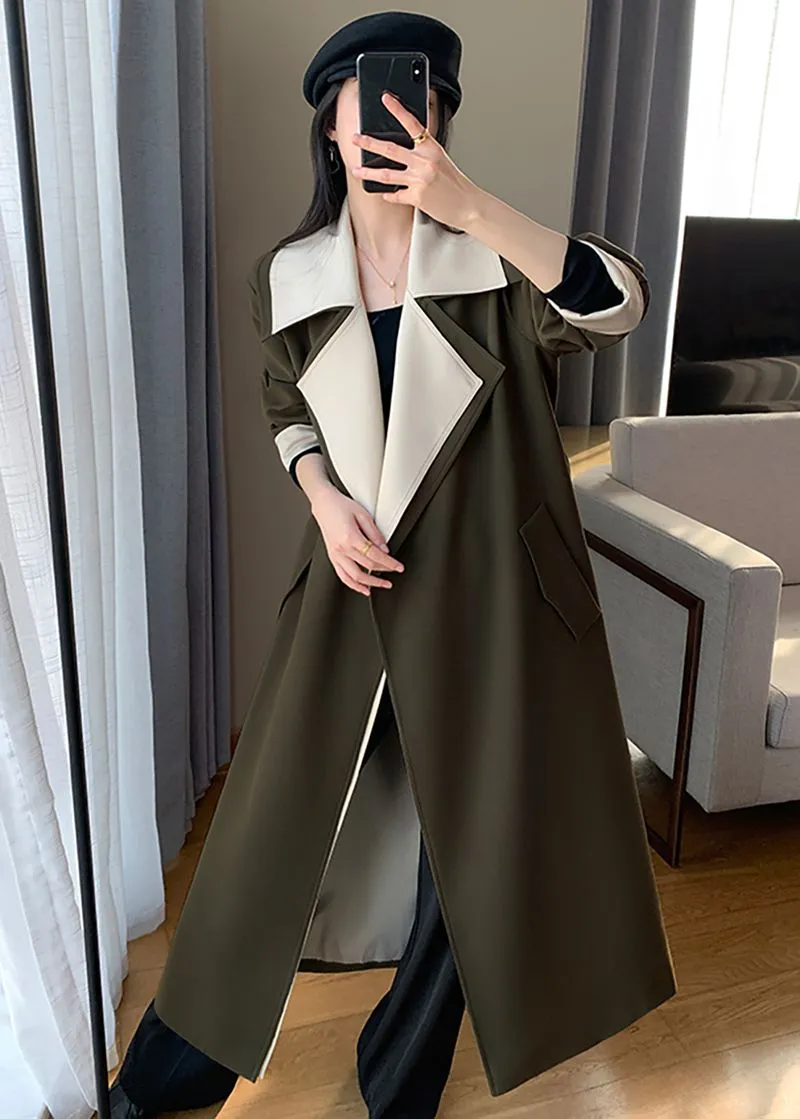 Olive Belted Long Wrap Coat