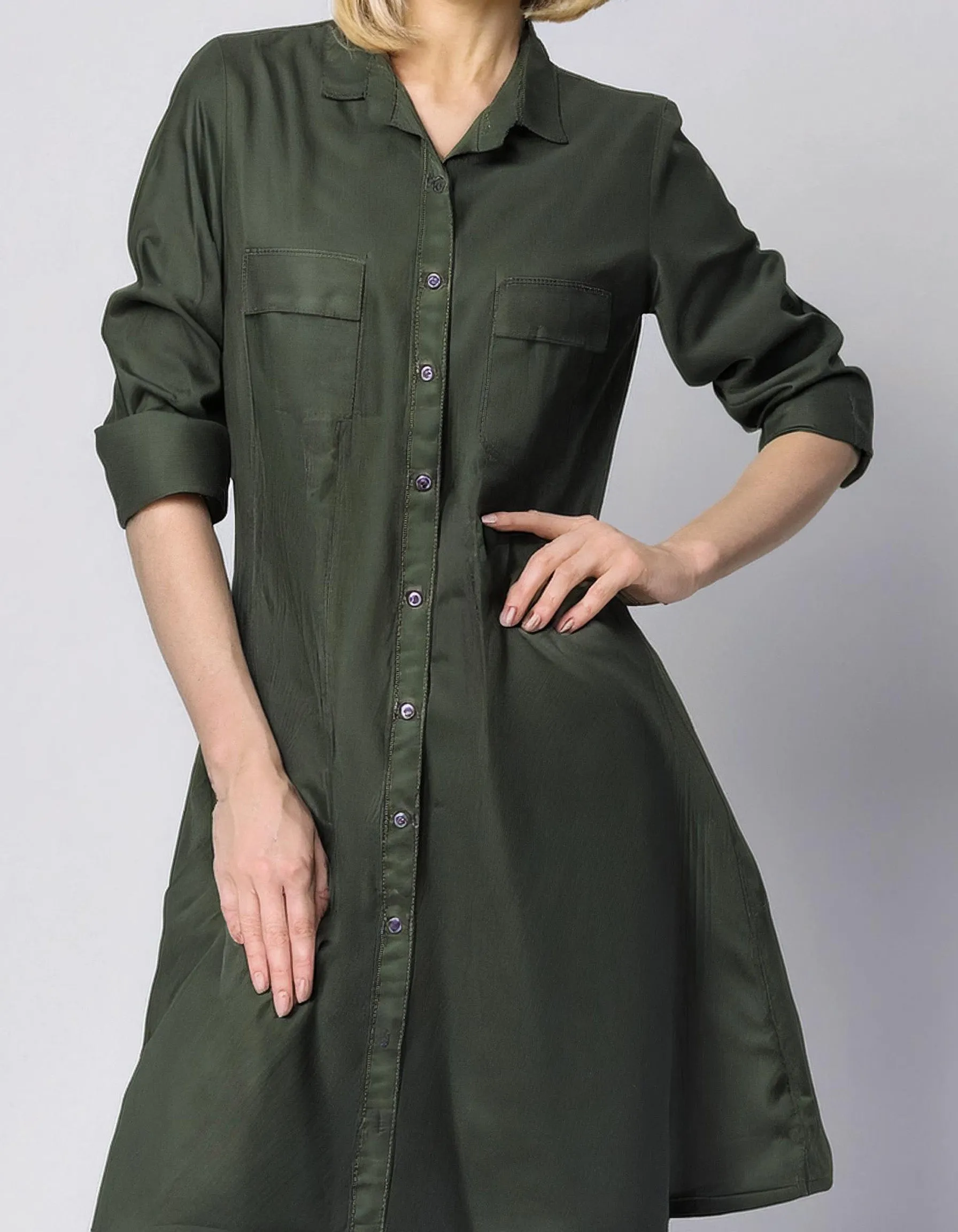 Olive Green Utility Shirt Dress