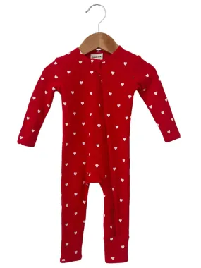 Organic Waffle Basic Zip Romper | Little White Heart (on Red)