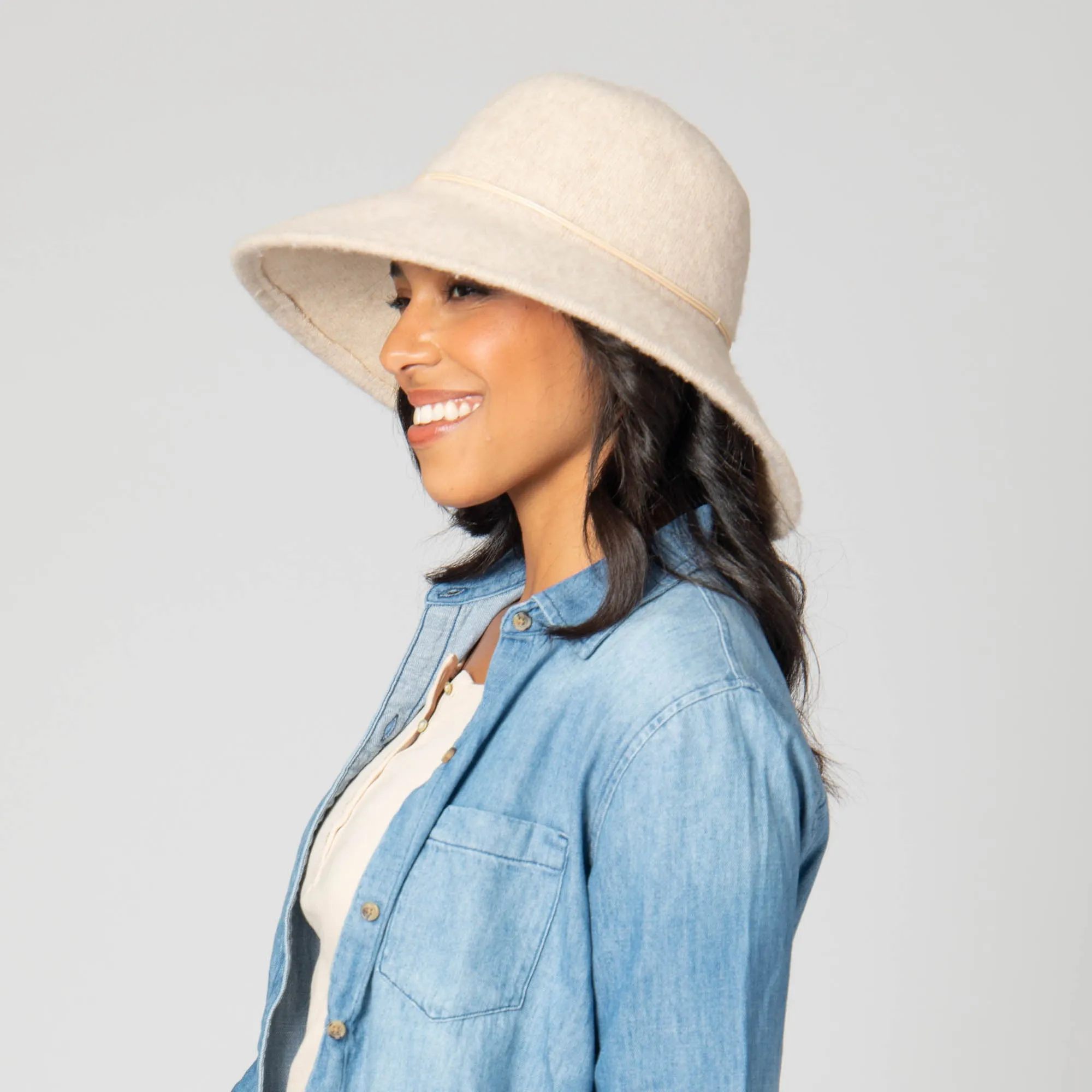 Park Lane - Wool Blend Floppy Hat with Leather Cording Trim