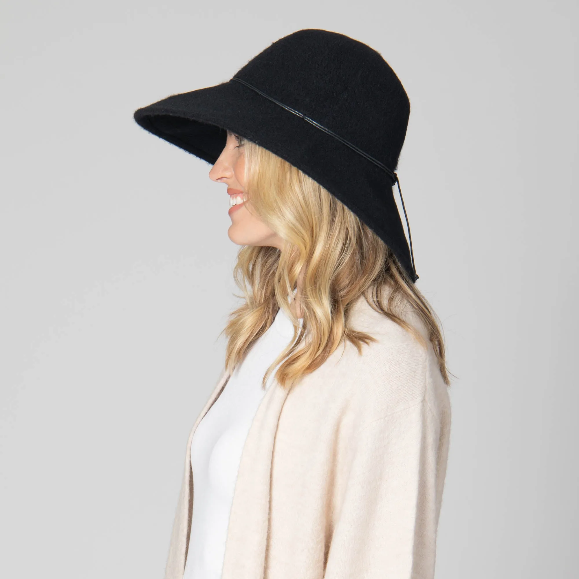 Park Lane - Wool Blend Floppy Hat with Leather Cording Trim