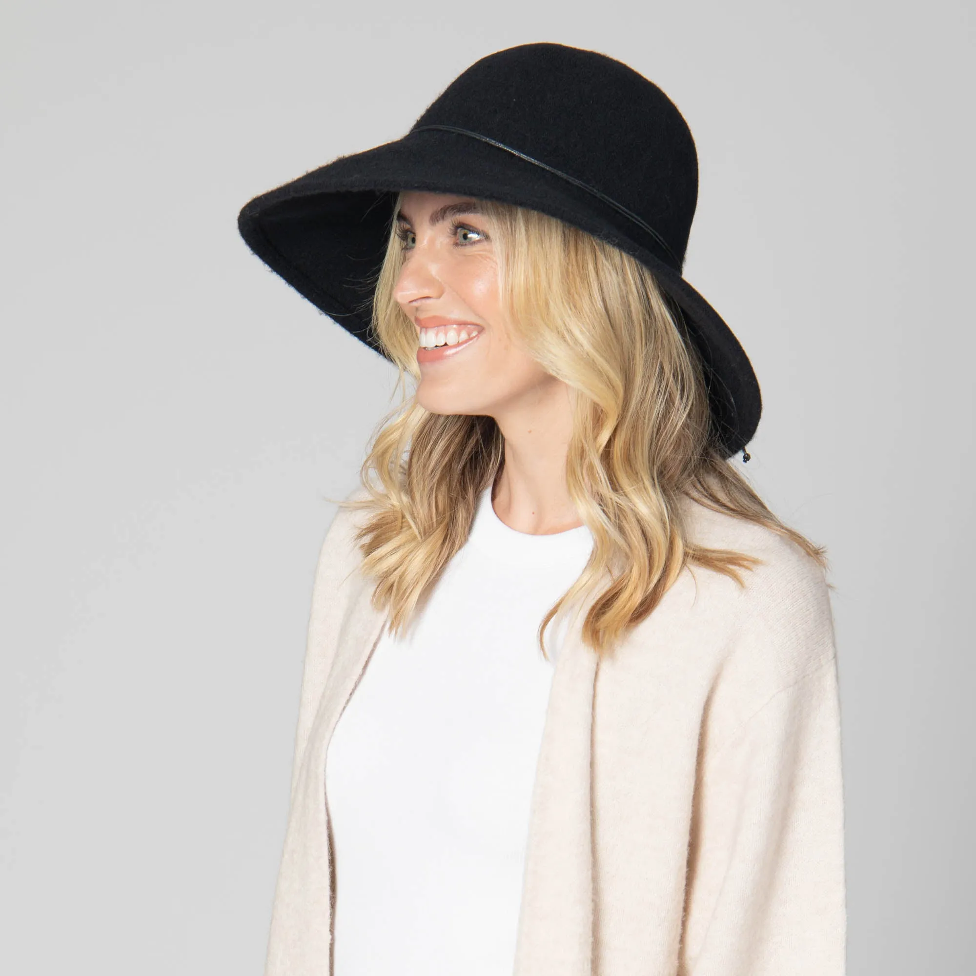 Park Lane - Wool Blend Floppy Hat with Leather Cording Trim