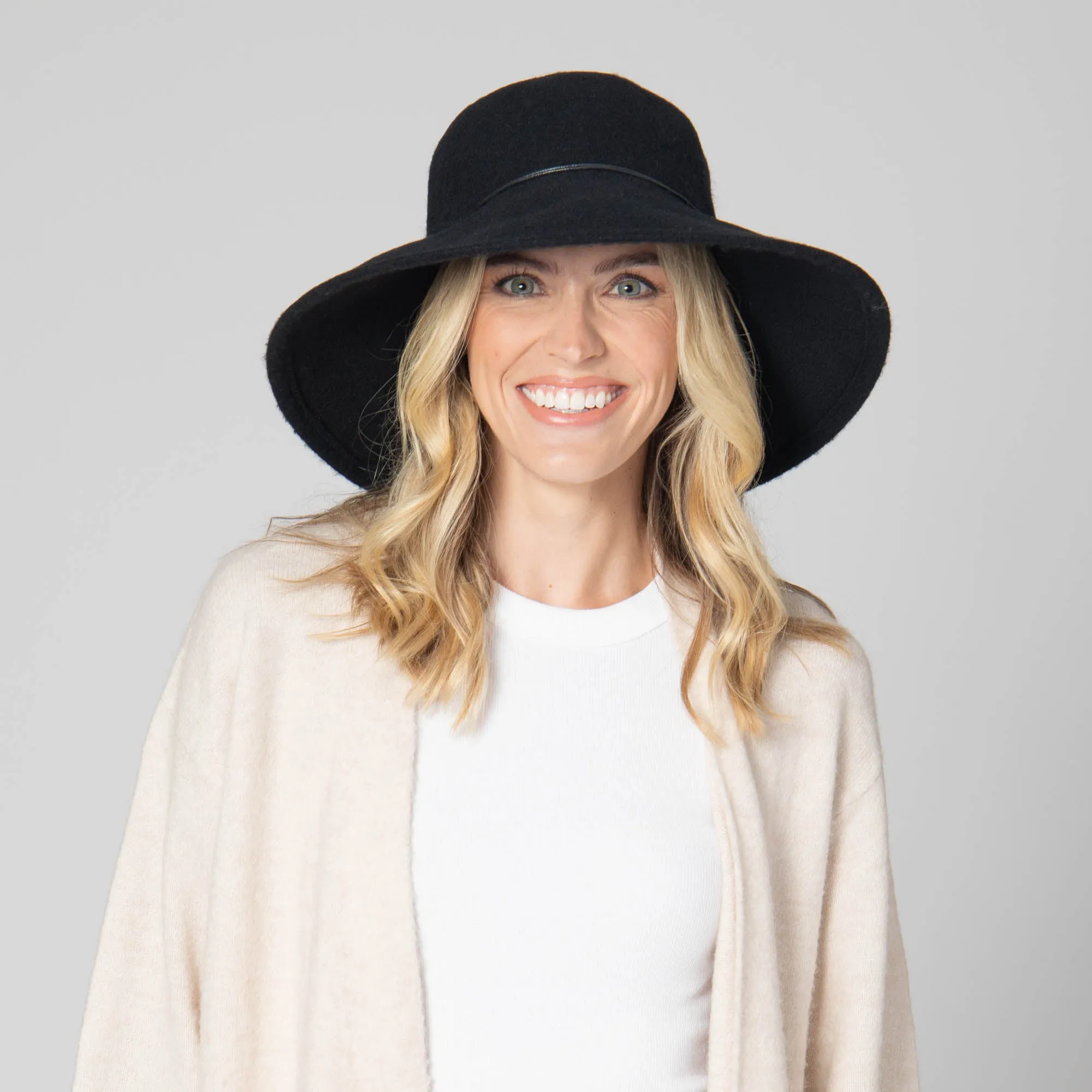 Park Lane - Wool Blend Floppy Hat with Leather Cording Trim