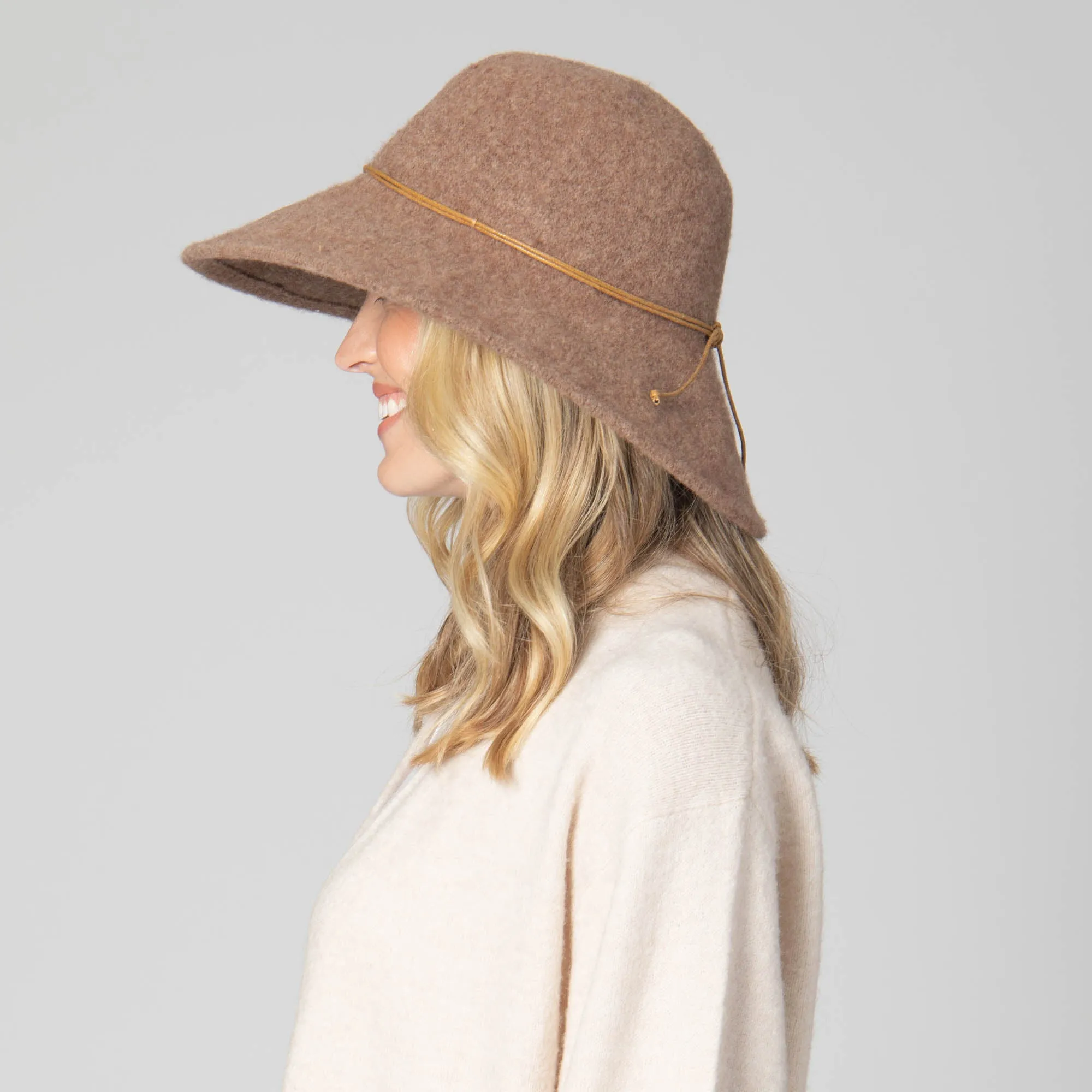 Park Lane - Wool Blend Floppy Hat with Leather Cording Trim