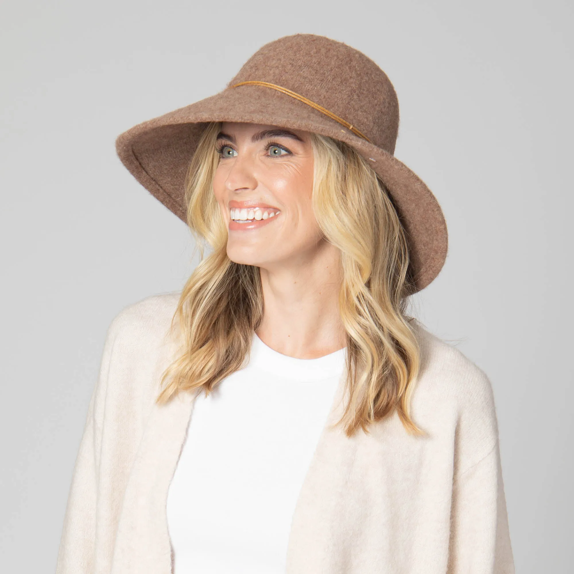 Park Lane - Wool Blend Floppy Hat with Leather Cording Trim