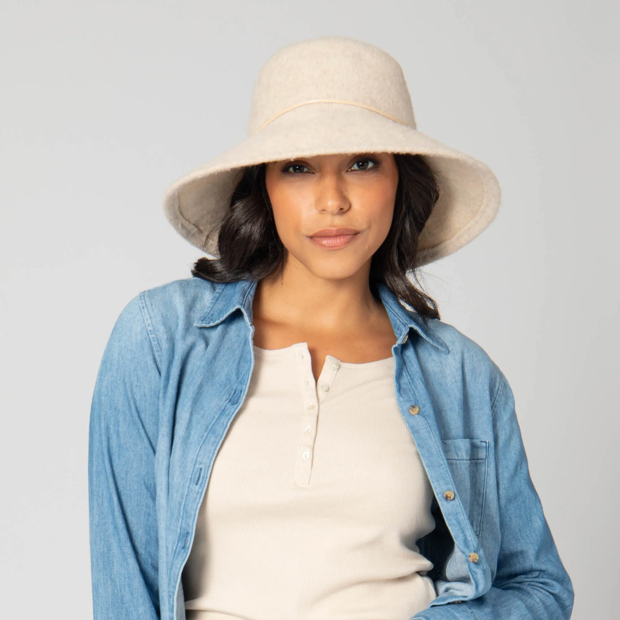 Park Lane - Wool Blend Floppy Hat with Leather Cording Trim