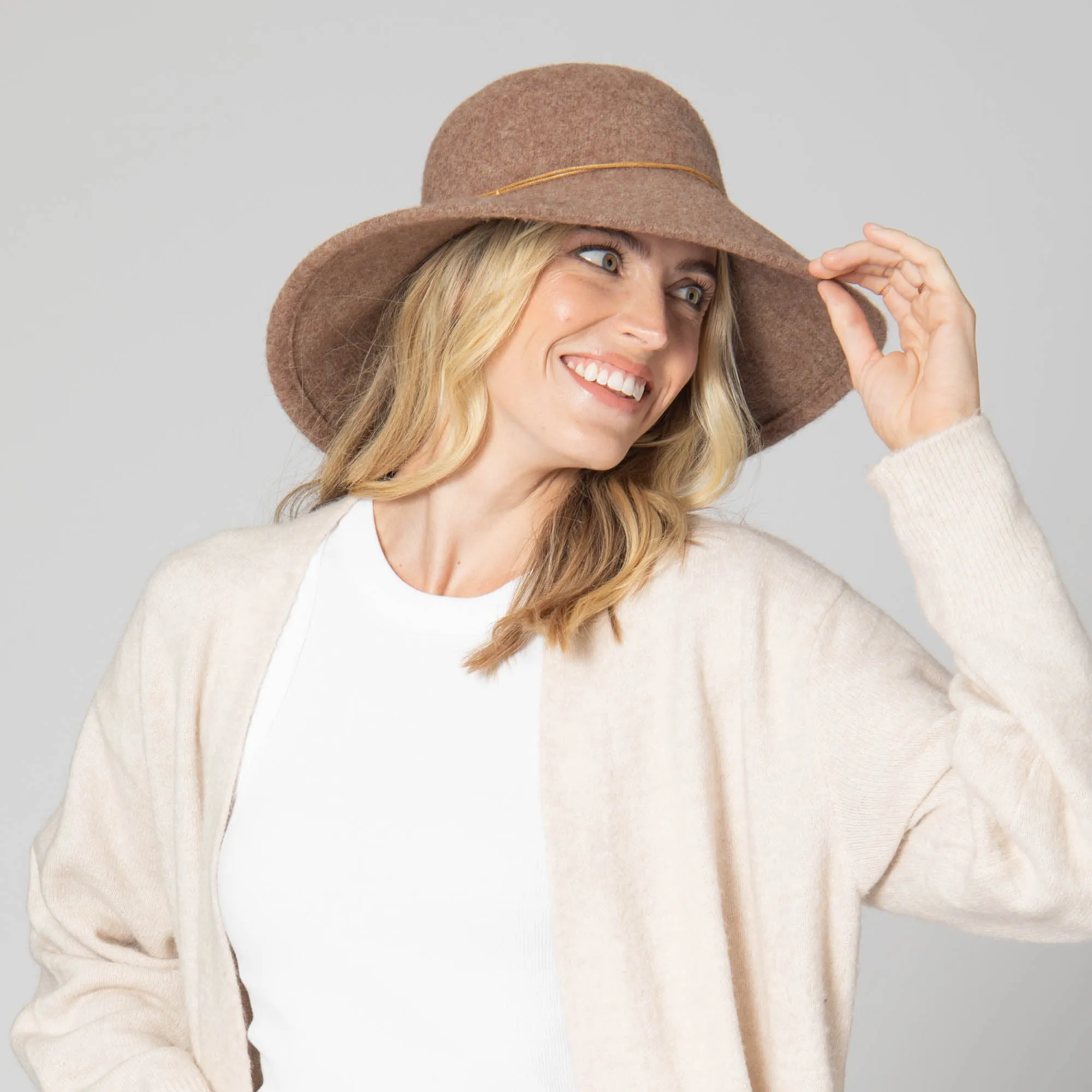 Park Lane - Wool Blend Floppy Hat with Leather Cording Trim