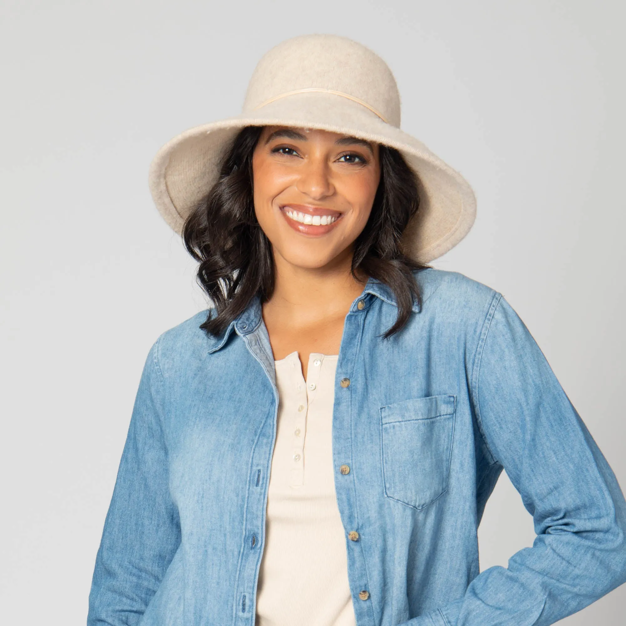 Park Lane - Wool Blend Floppy Hat with Leather Cording Trim