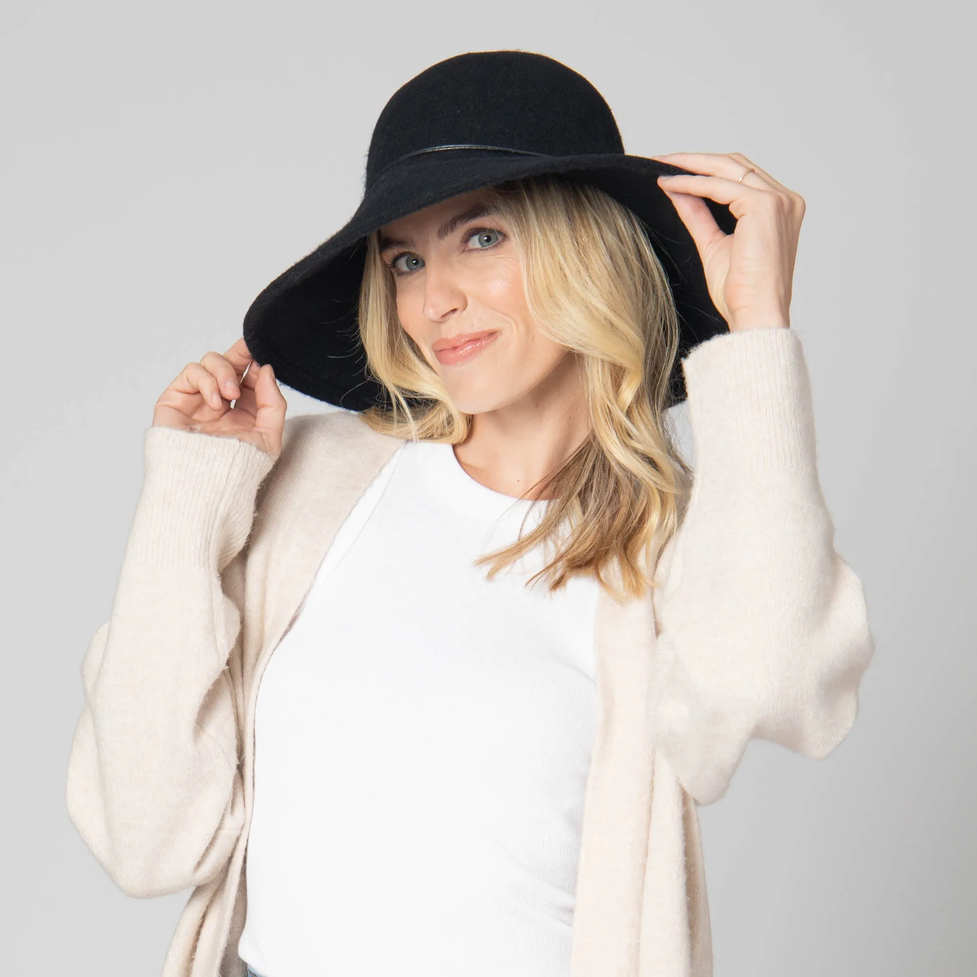 Park Lane - Wool Blend Floppy Hat with Leather Cording Trim