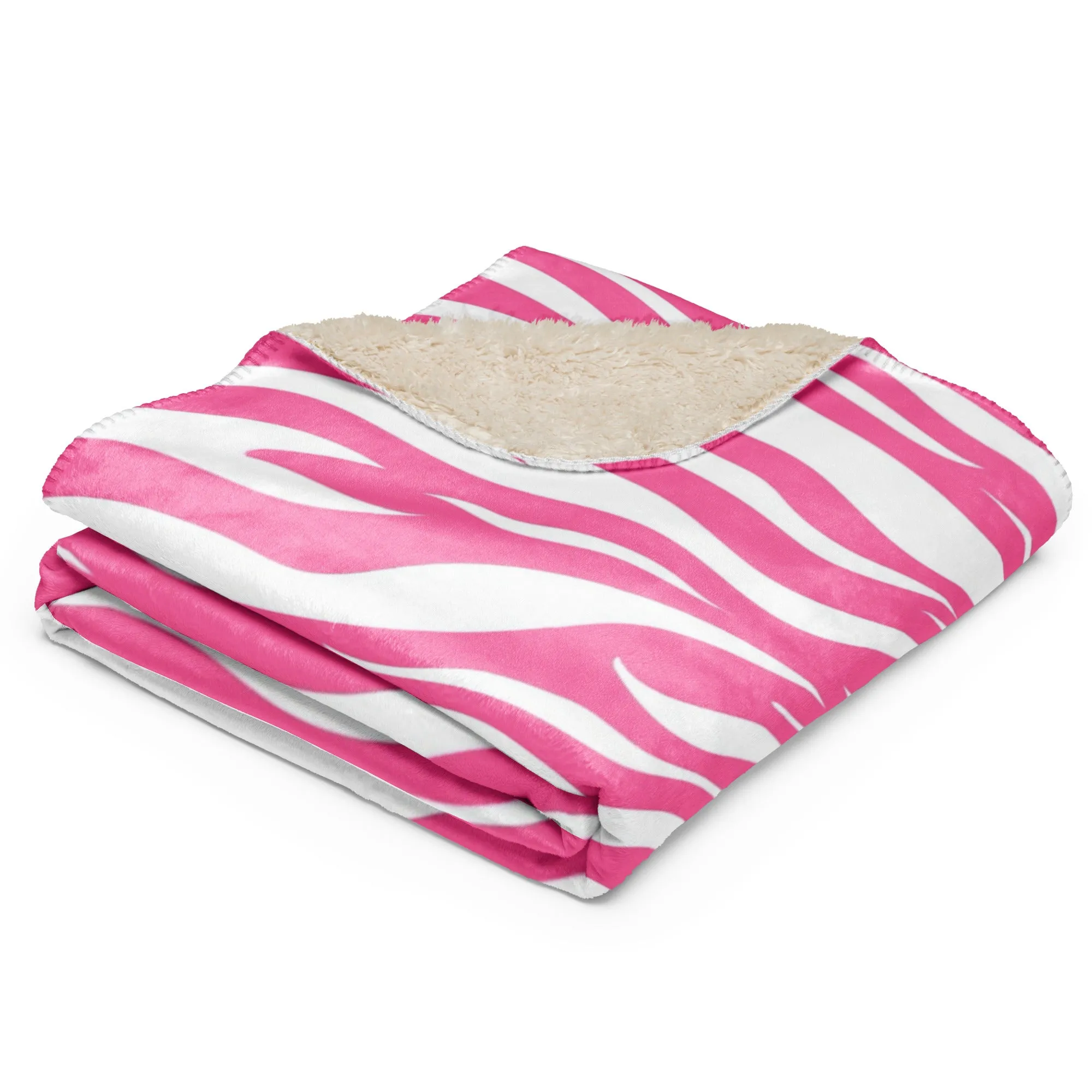 Pink and White Zebra Print Sherpa blanket lioness-love