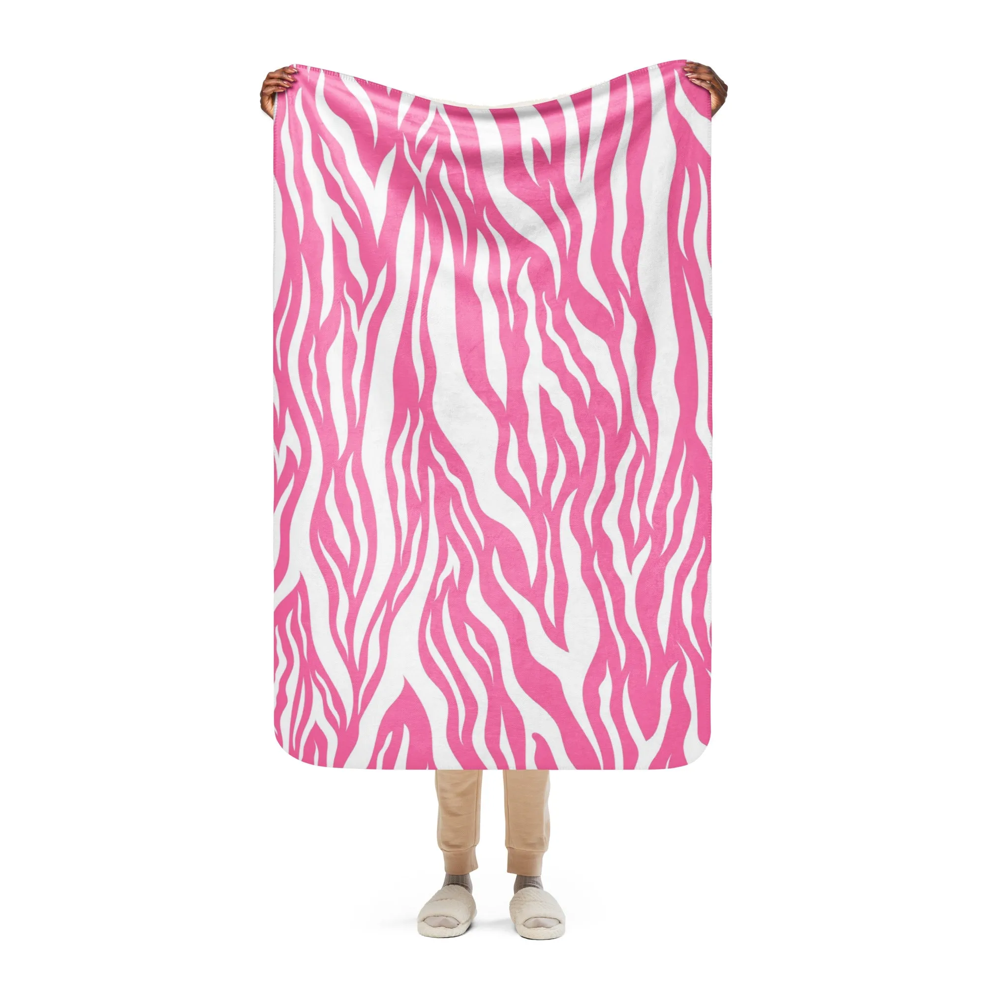 Pink and White Zebra Print Sherpa blanket lioness-love