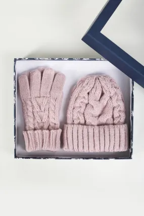 Pink Cable Knit Beanie & Glove Gift Set