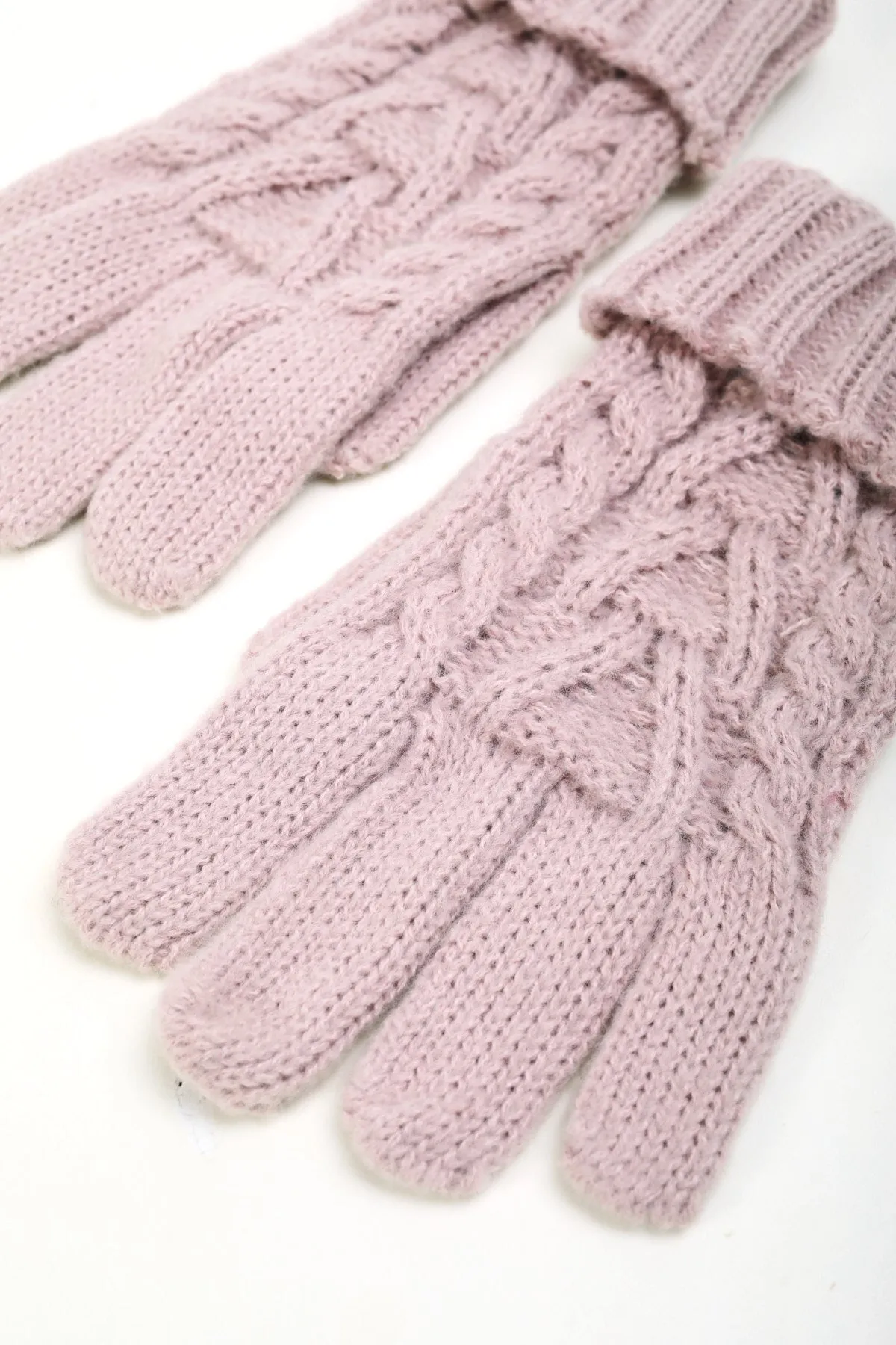 Pink Cable Knit Beanie & Glove Gift Set