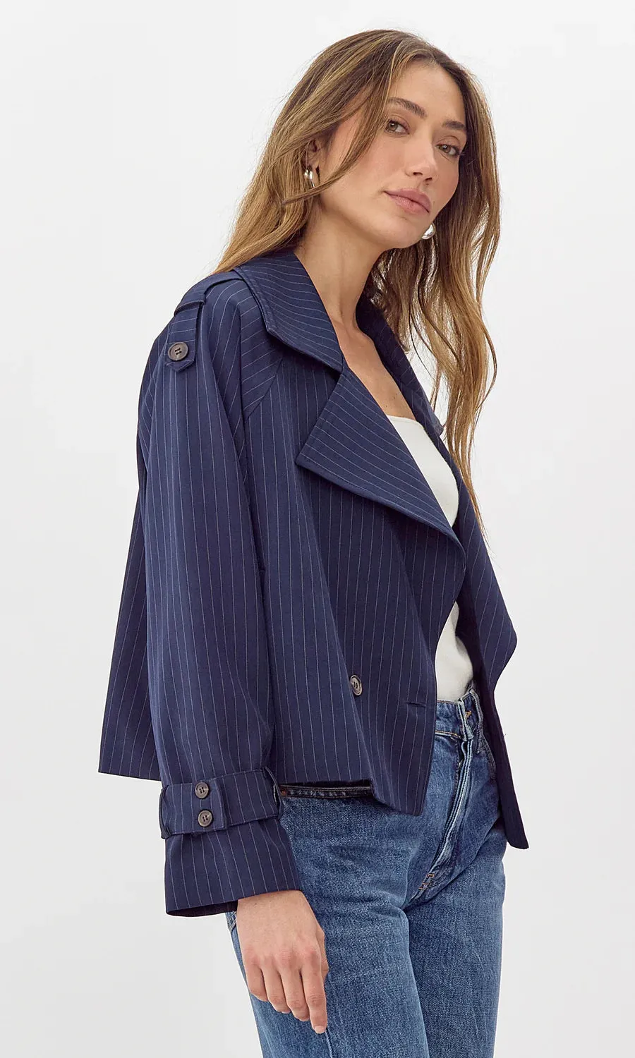 Pinstripe Cropped Trench Coat