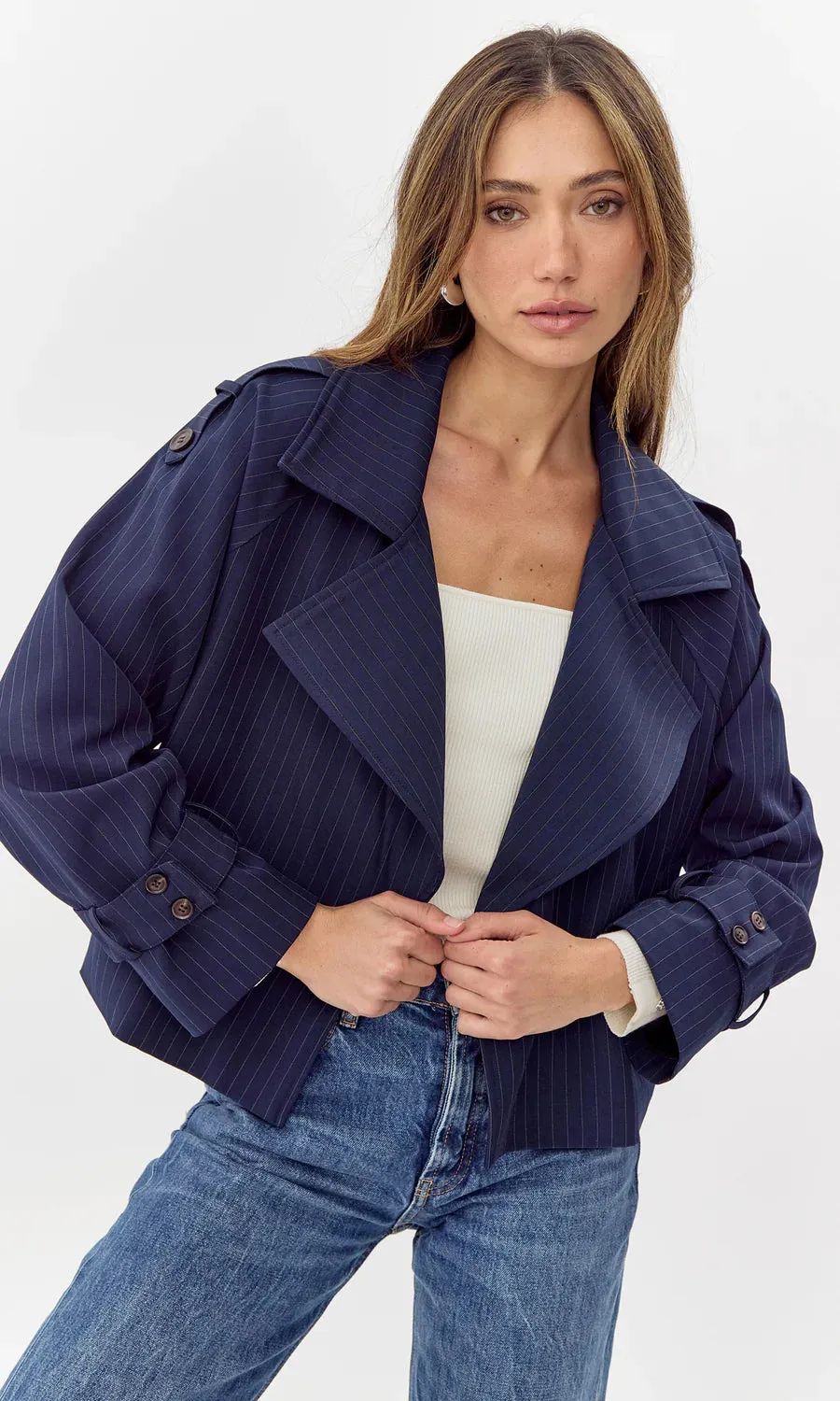 Pinstripe Cropped Trench Coat