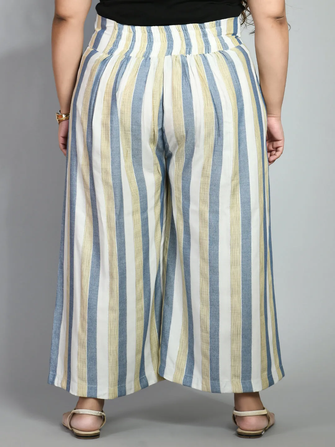 Plus Size Plus Size Striped White & Blue Culottes