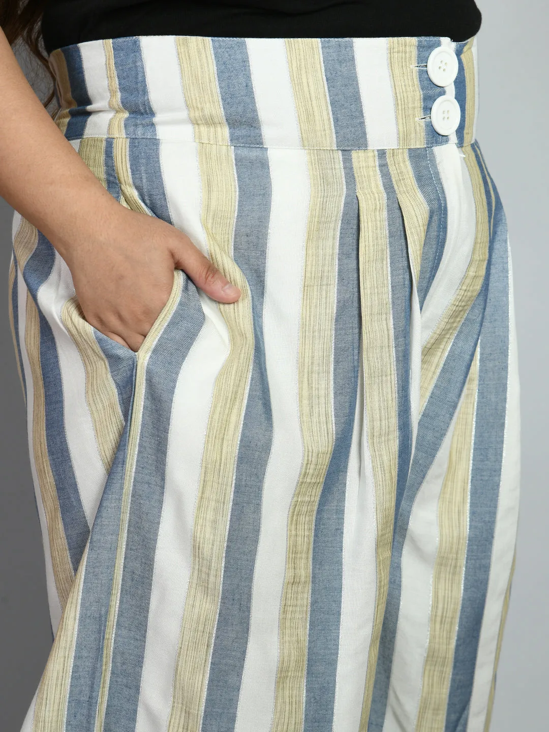 Plus Size Plus Size Striped White & Blue Culottes