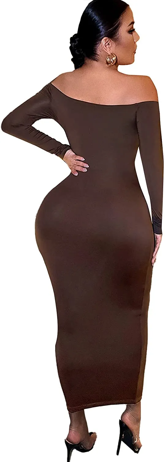 Plush Black Wrap Off Shoulder Long Sleeve Bodycon Maxi Dress