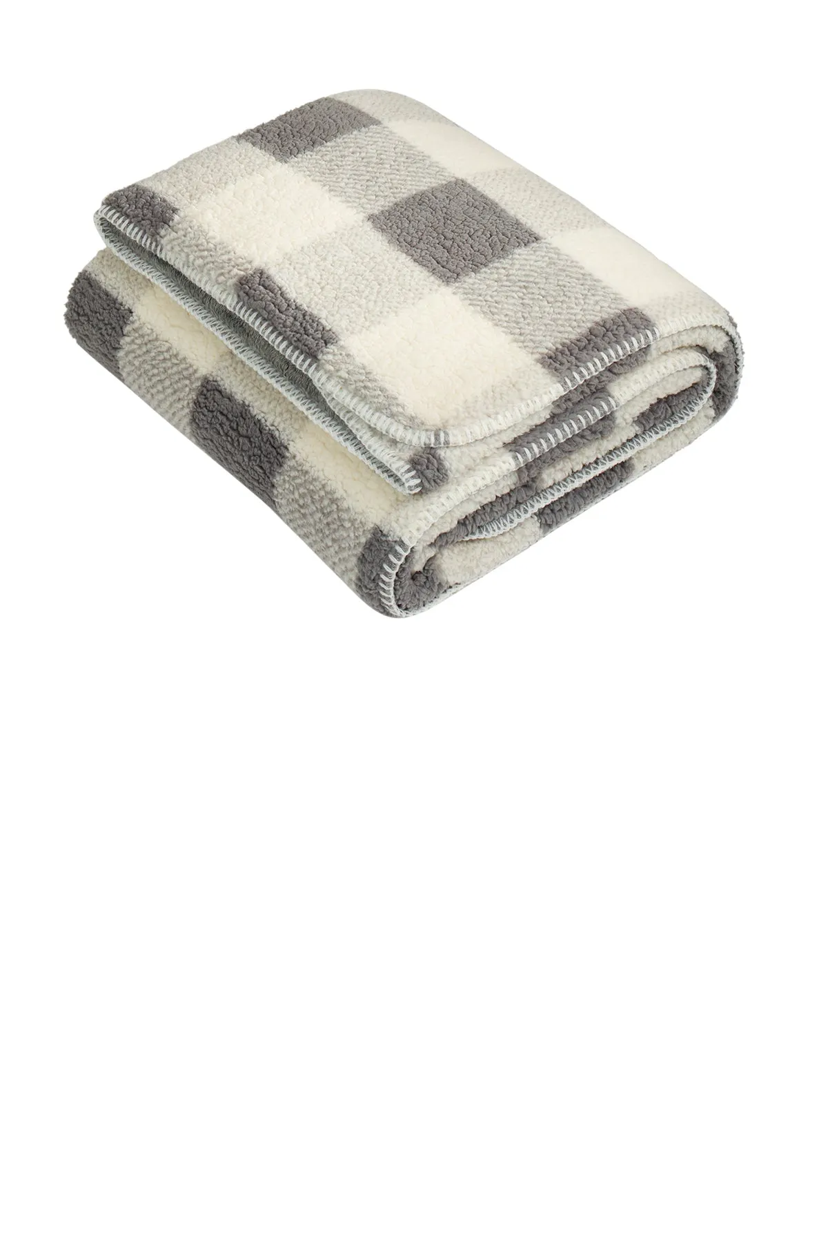 Port Authority Double-Sided Sherpa/Plush Blankets, Grey/ Marshmallow Buffalo Plaid