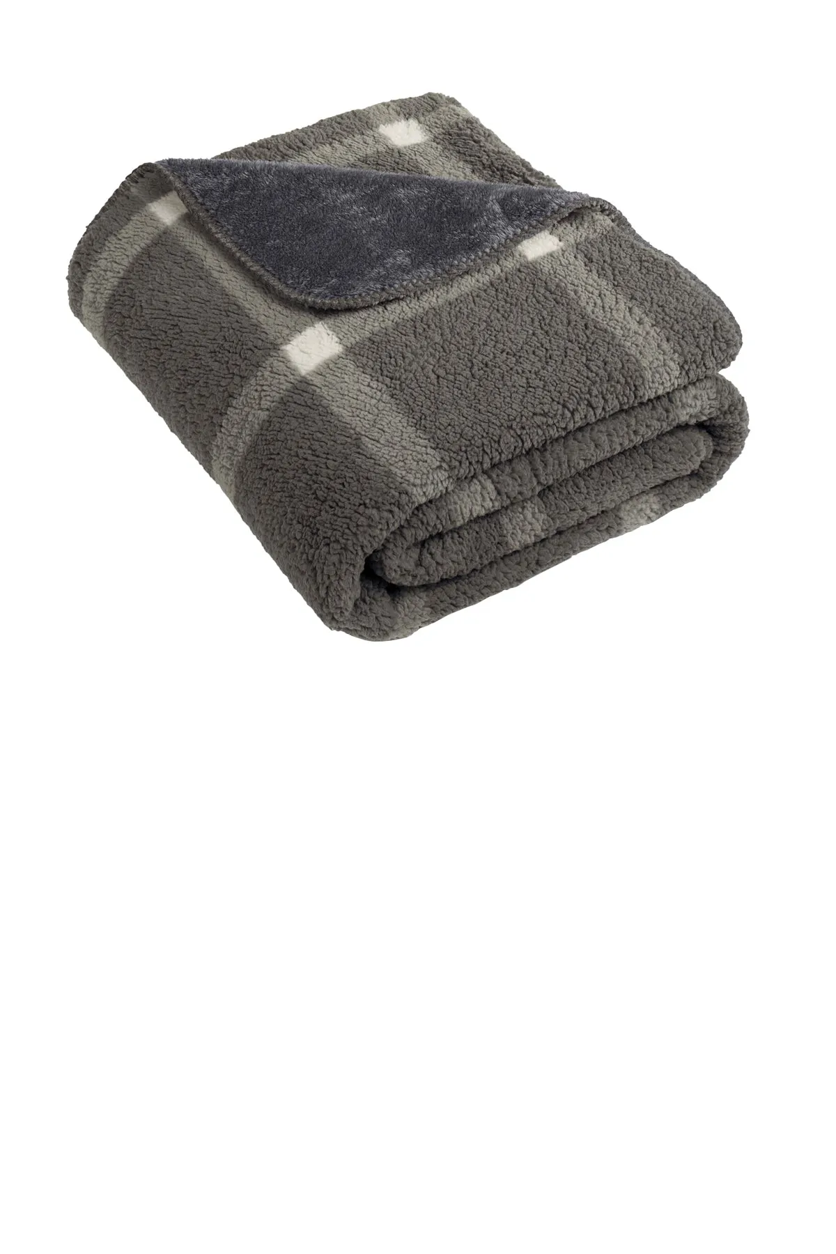 Port Authority Double-Sided Sherpa/Plush Blankets, Marshmallow/ Grey Window Pane