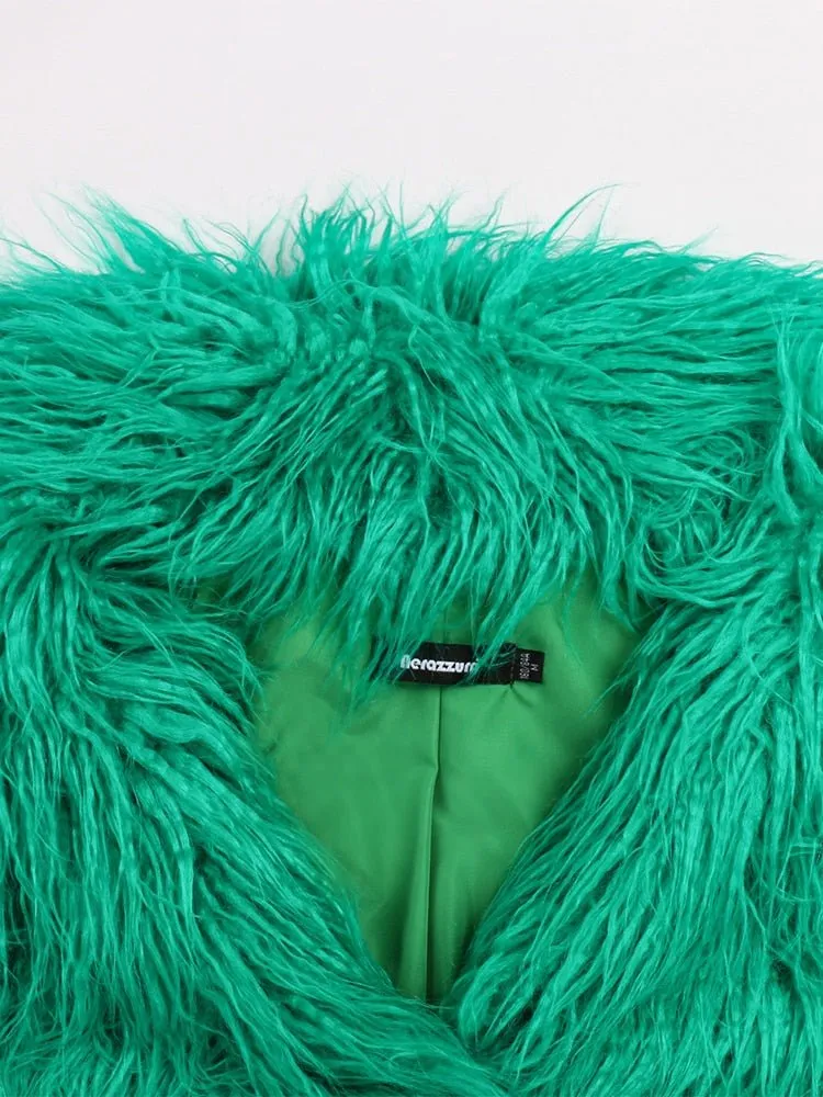 Pre Order:  Shaggy Green Faux Fur Jacket - Final Sale