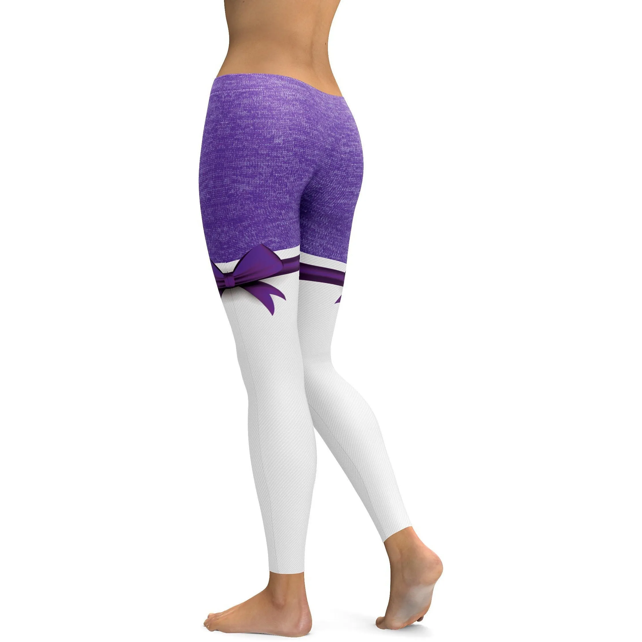 Purple Heathered Thigh High Bow Leggings