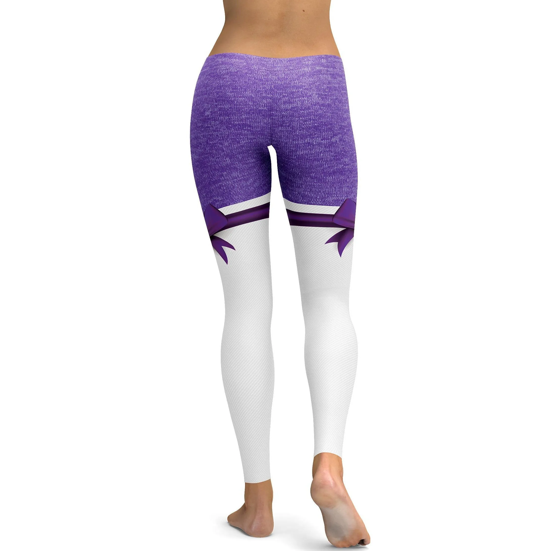 Purple Heathered Thigh High Bow Leggings