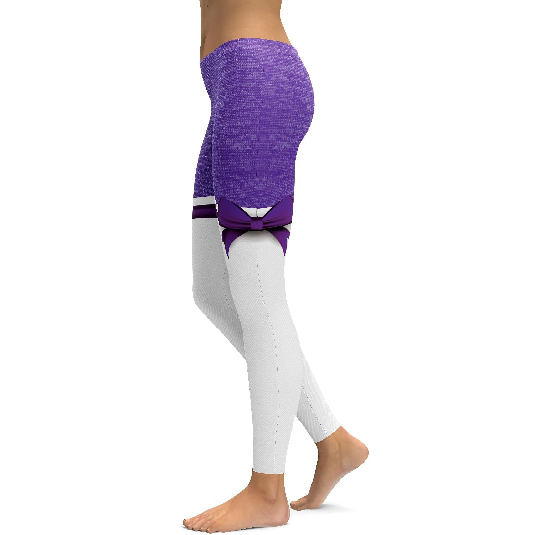 Purple Heathered Thigh High Bow Leggings