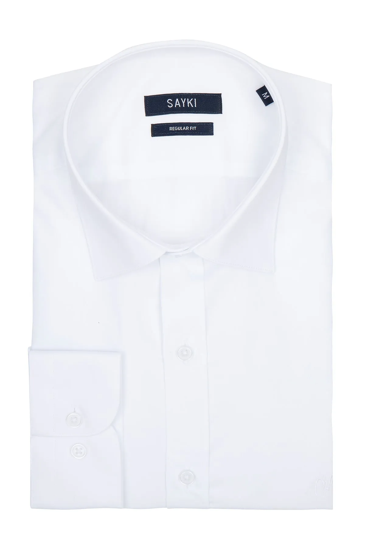 Regular Fit Plain 100% Cotton White Dress Shirt