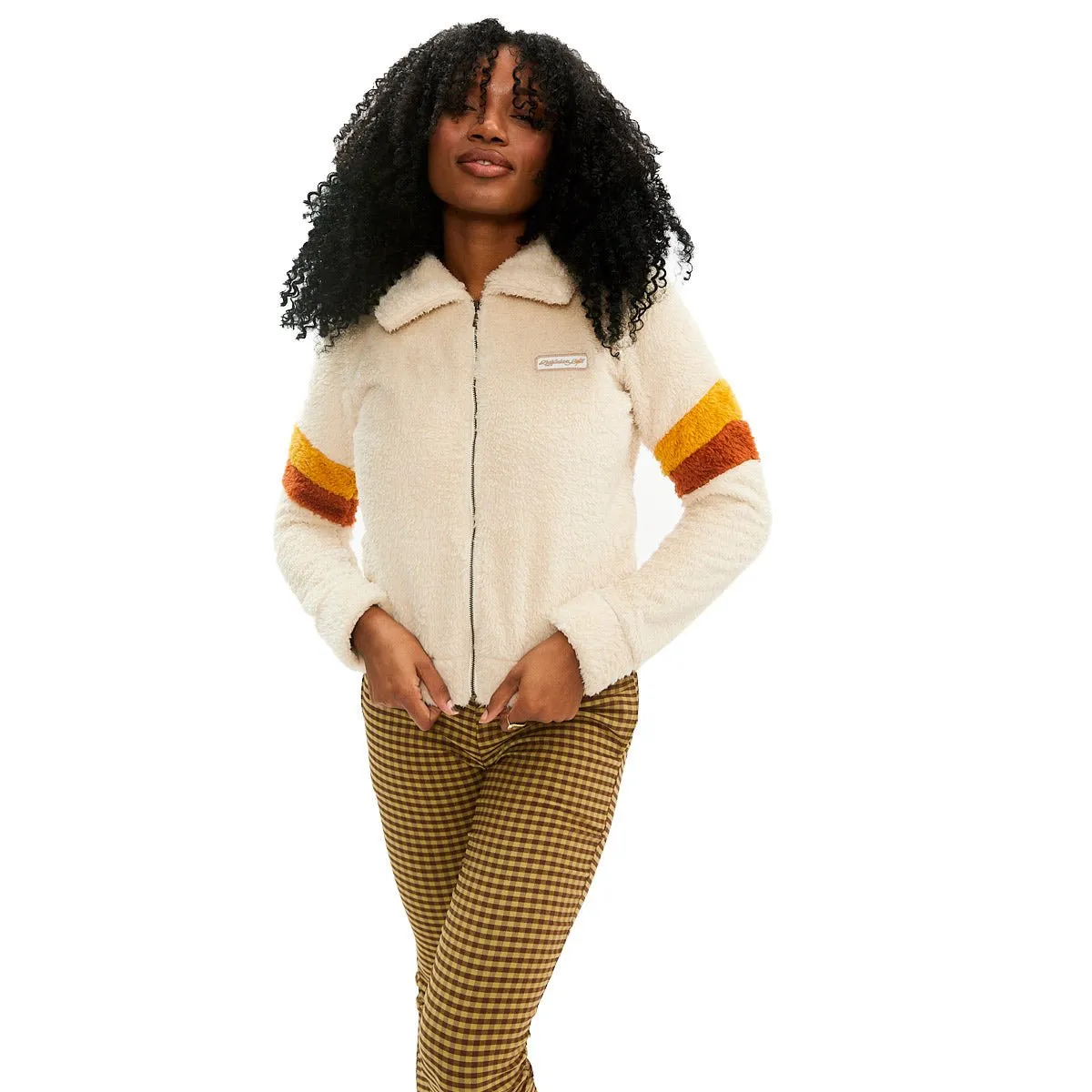 Retro Sherpa Zip Up Jacket Womens - Lightning Bolt ⚡