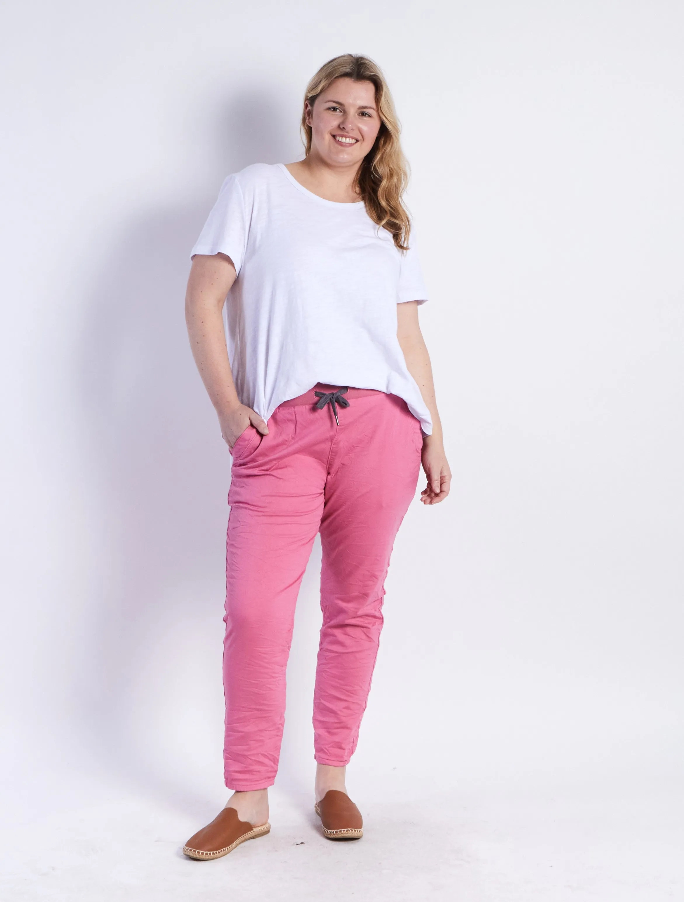 Riley Stretch Denim Joggers - Pink