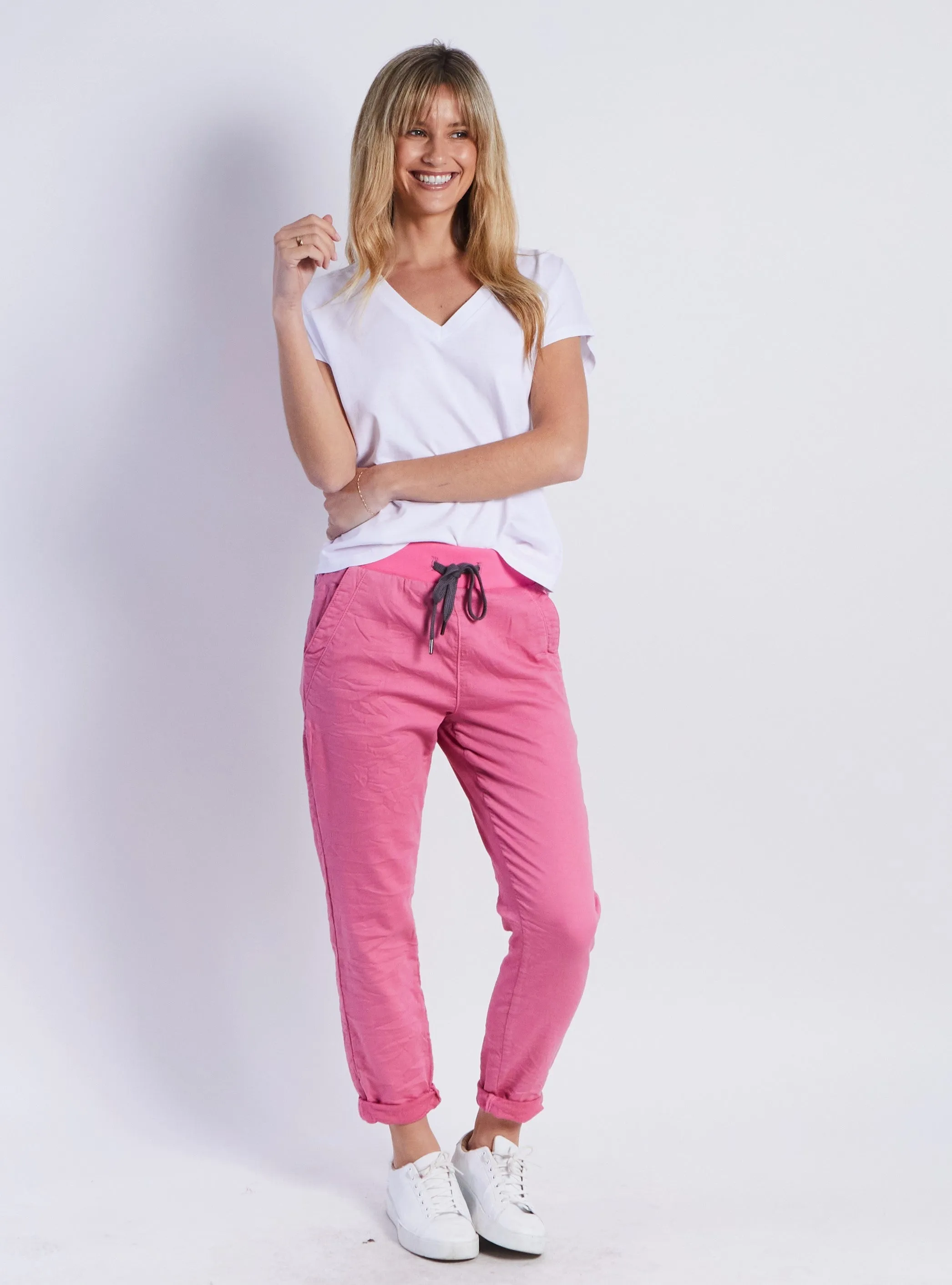 Riley Stretch Denim Joggers - Pink