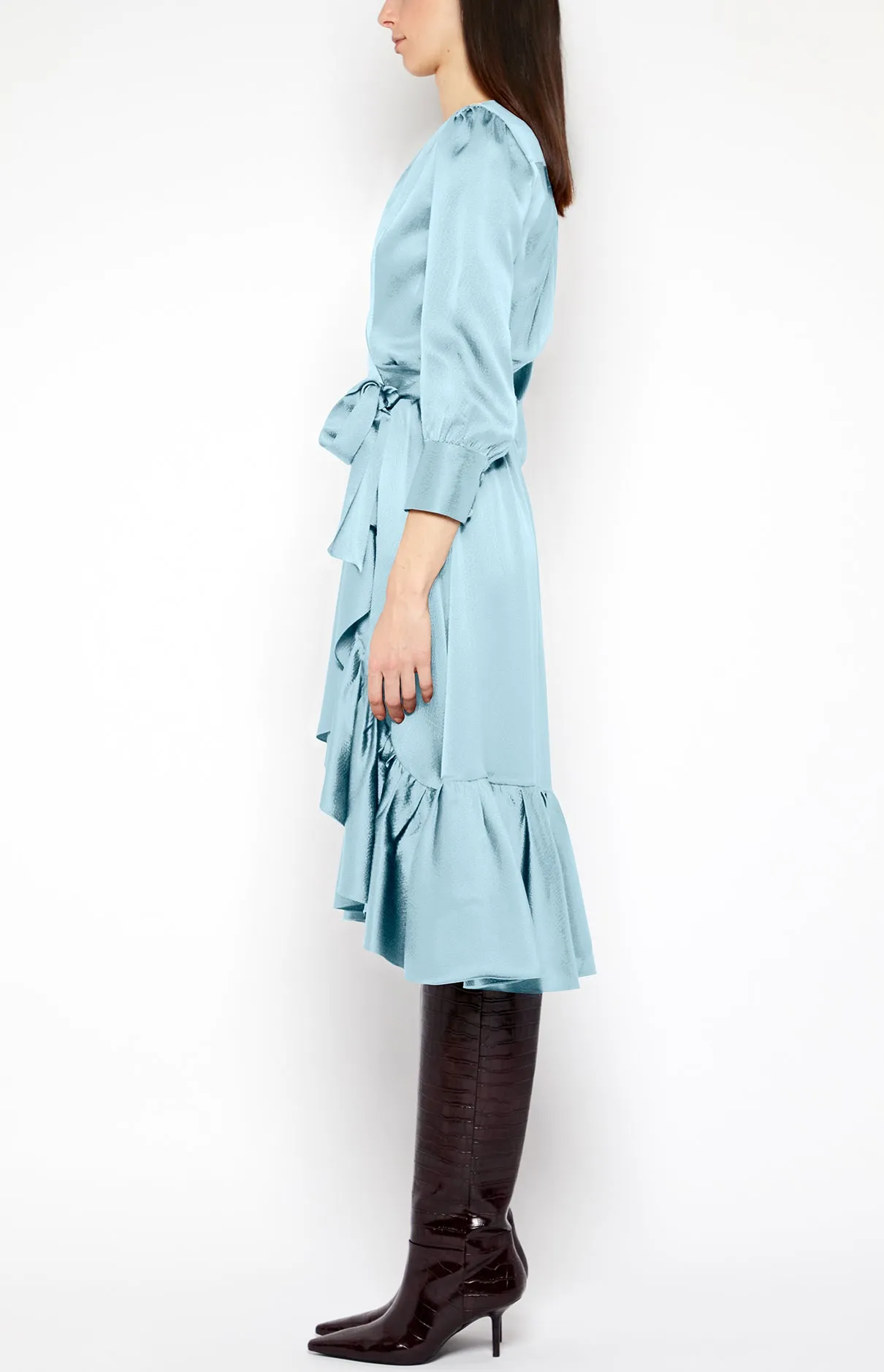 RUFFLE HEM WRAP DRESS