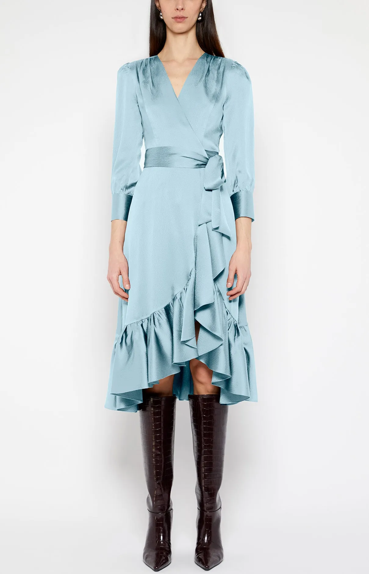 RUFFLE HEM WRAP DRESS