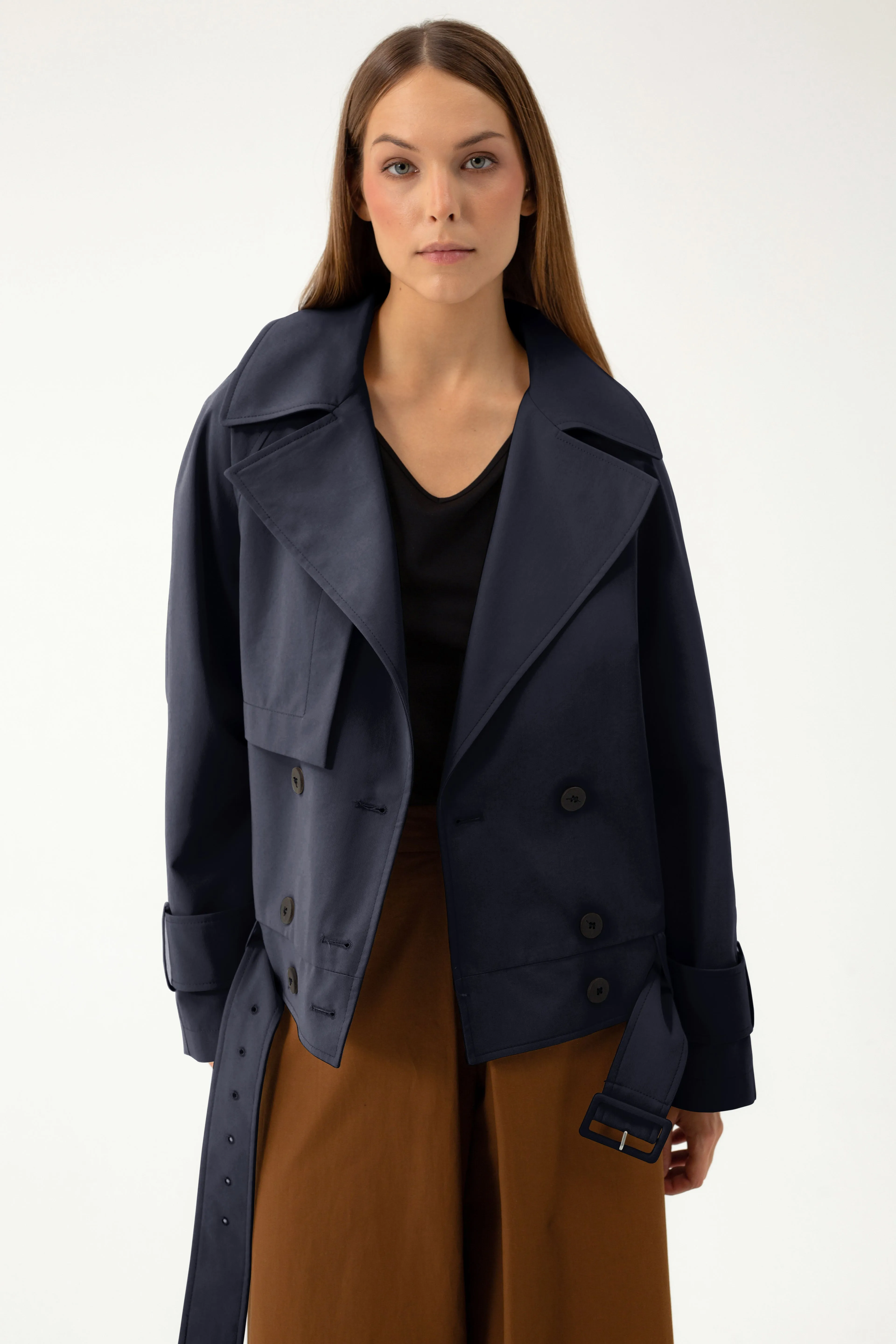 SHORT DARK NAVY TRENCH COAT