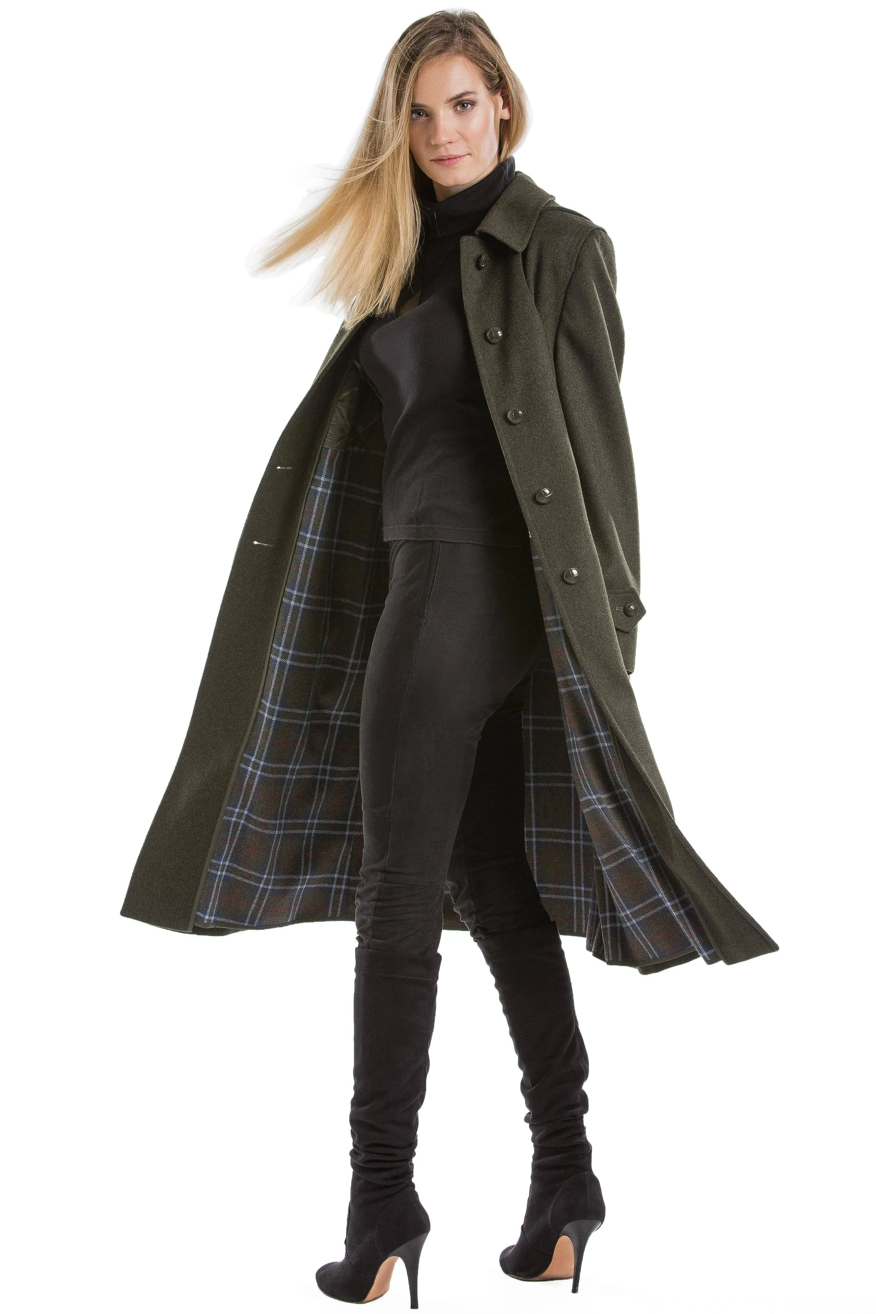 Silvia - Women's Traditional Loden Coat in Green with zip out lining