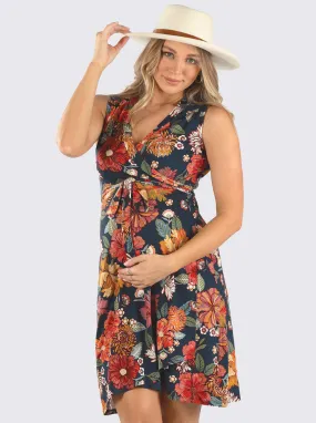 Sleeveless Red Floral Print Maternity Wrap Dress