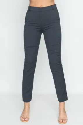 Slim Fit Business Casual Pin Stripe Dress Pants With Belt Loops in Charcoal*l(14415-TW020)