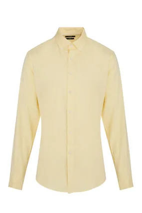 Slim Fit Button-Down Long Sleeve Cotton Yellow Casual Shirt