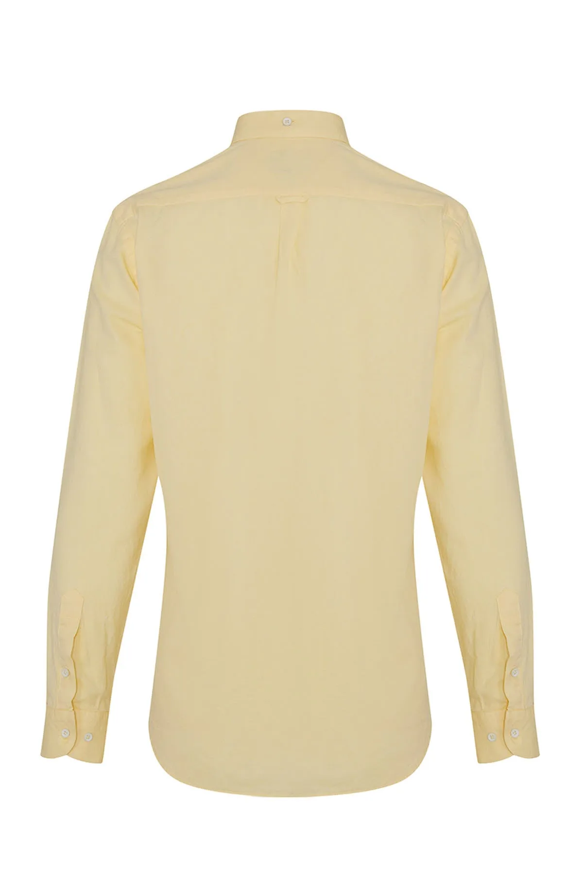 Slim Fit Button-Down Long Sleeve Cotton Yellow Casual Shirt