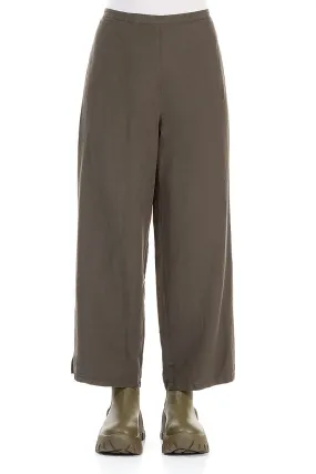 Straight Khaki Silk Linen Trousers