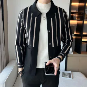 Striped Knit Lapel Casual Cardigan Jacket