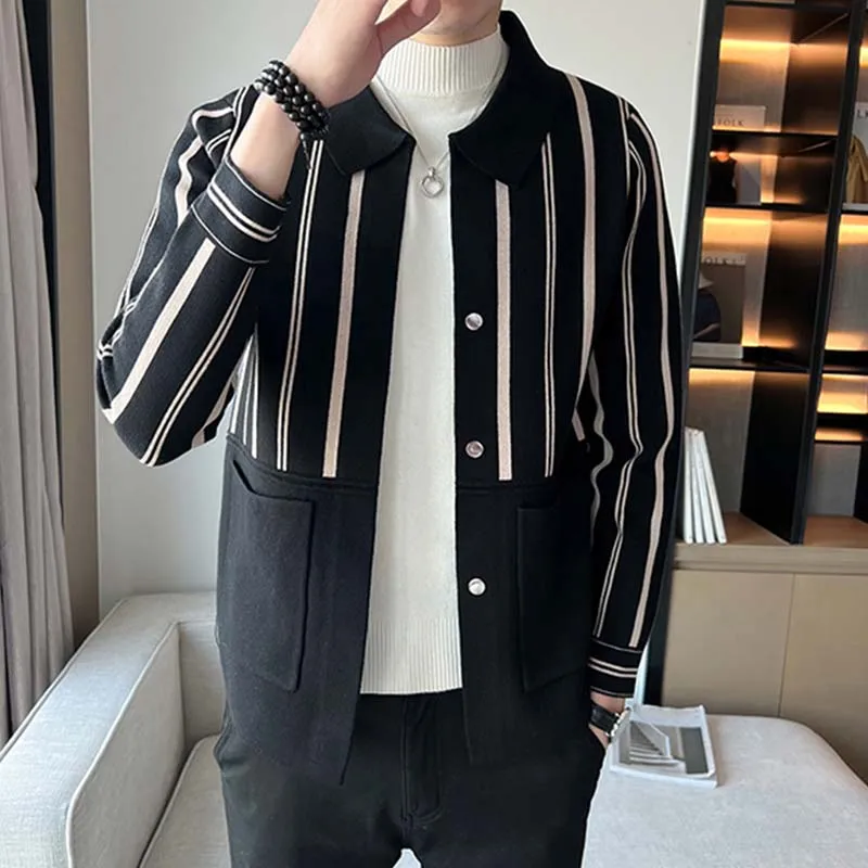 Striped Knit Lapel Casual Cardigan Jacket