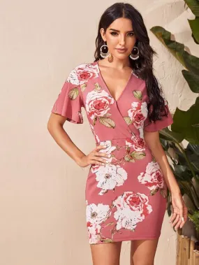 Surplice Neck Floral Print Dress