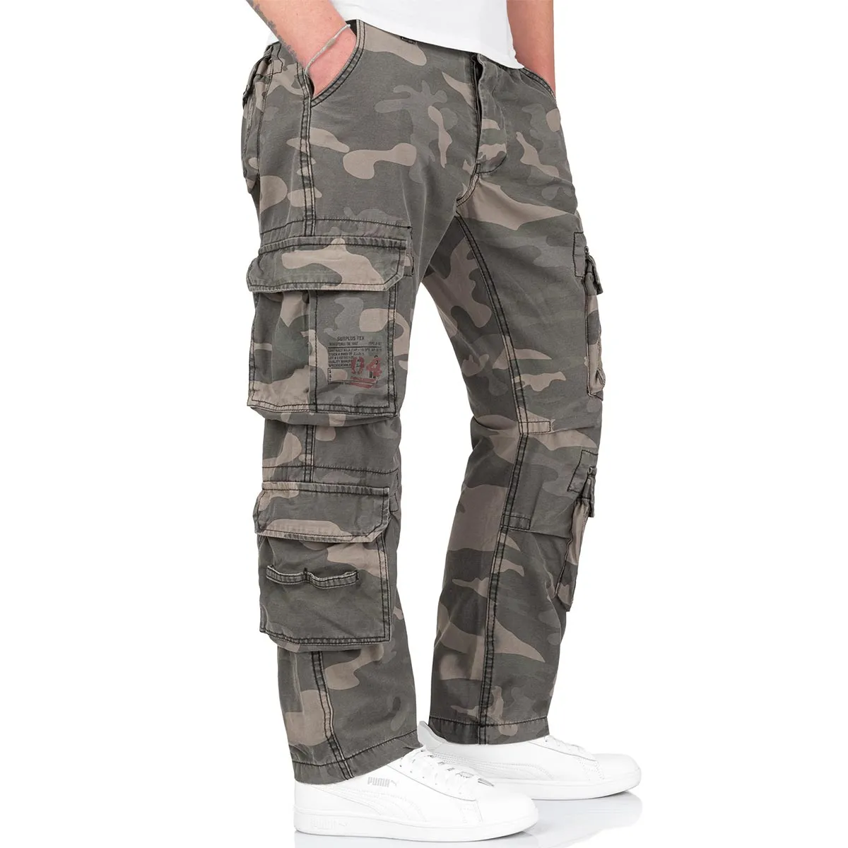 Surplus Airborne Slim Fit Cargo Trousers Black Camo