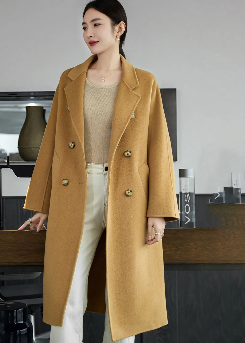 Tasha Double Breasted Belted Long Wool Coat