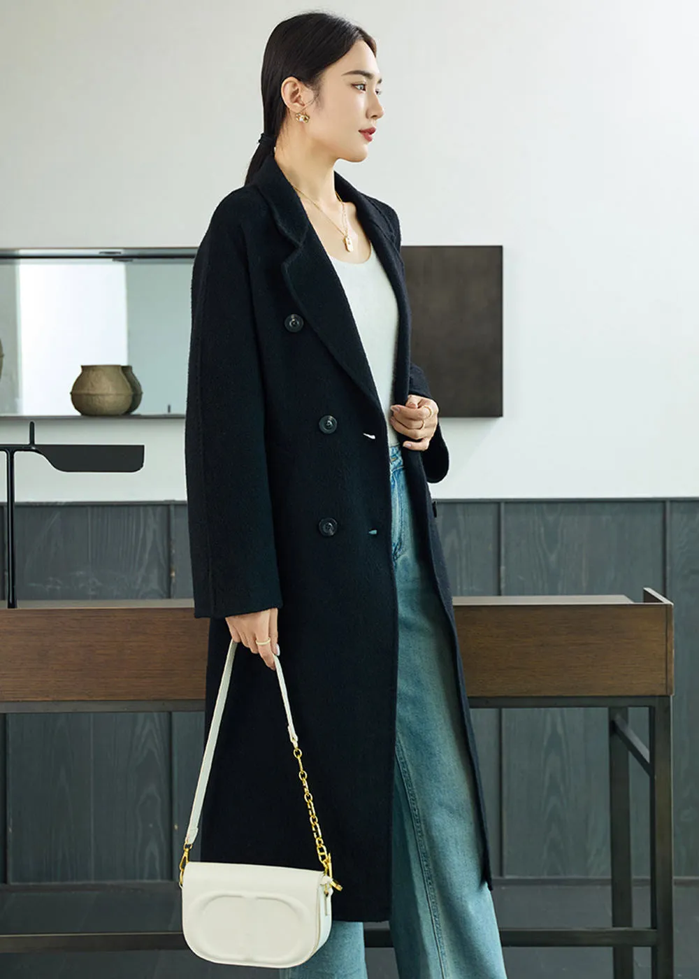 Tasha Double Breasted Belted Long Wool Coat