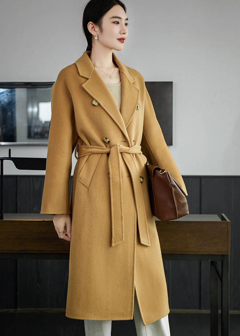 Tasha Double Breasted Belted Long Wool Coat