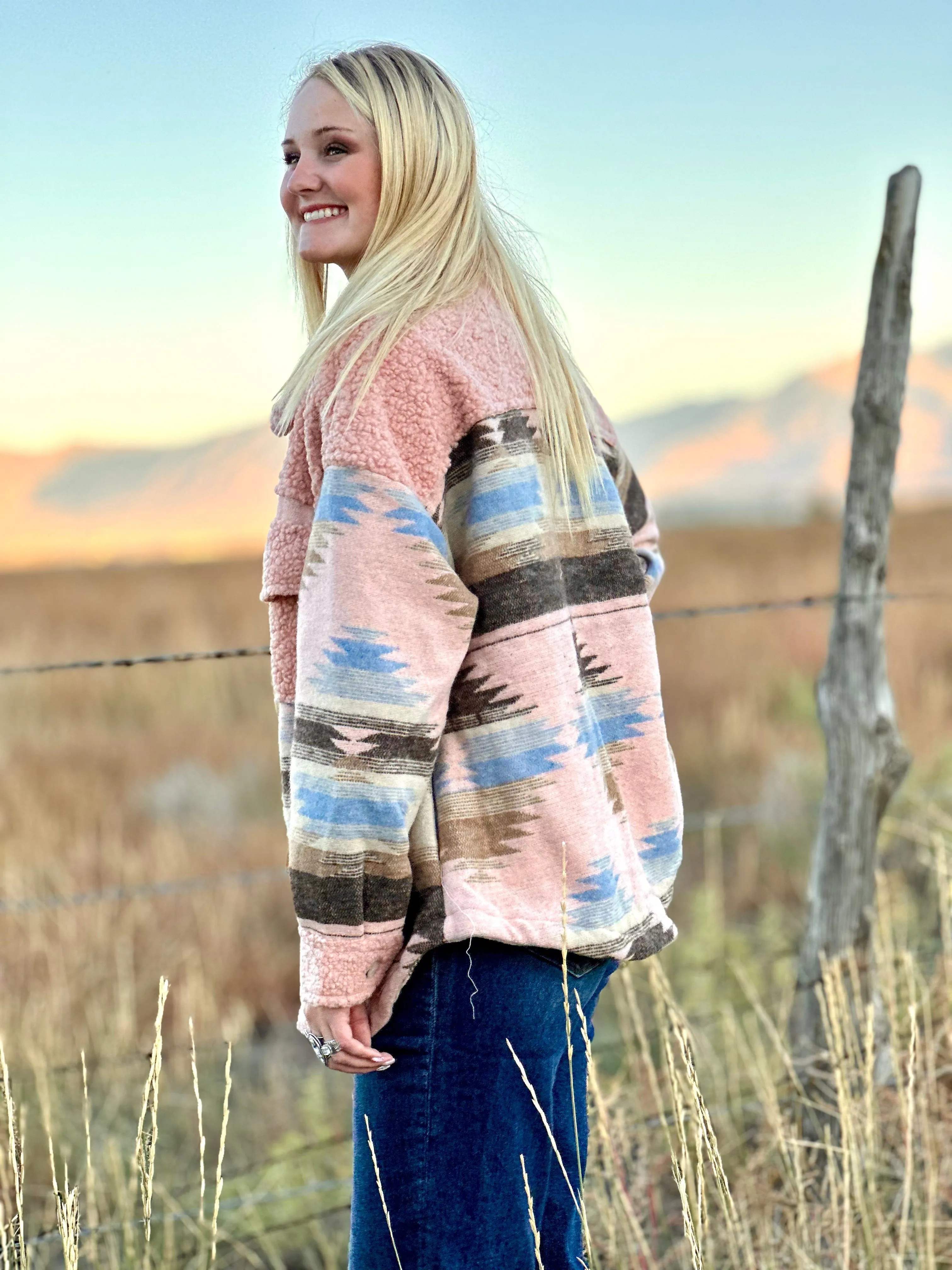 The Aspen Fall Pink Aztec Sherpa Jacket